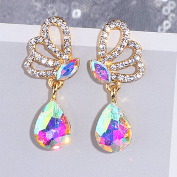 Prom Pageant Bridal Jewelry - AB Crystal Bridal Prom Pageant Drop Earrings Prom Pageant Bridal Jewelry - AB Crystal Bridal Prom Pageant Drop Earrings